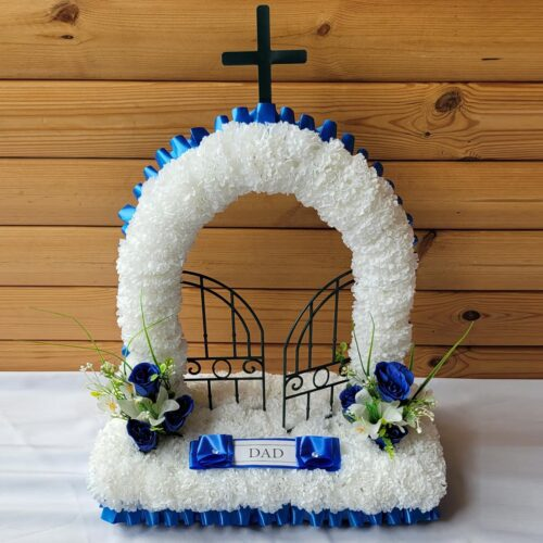 Gates of Heaven silk funeral tribute in red