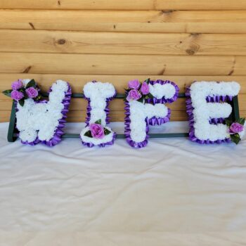 WIFE silk funeral tribute in lilac