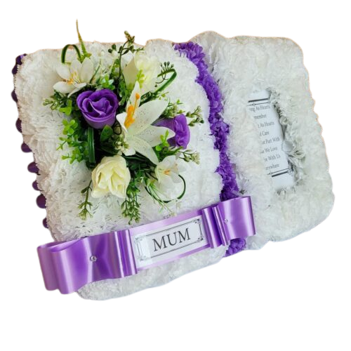 Open Book silk funeral tribute in pink