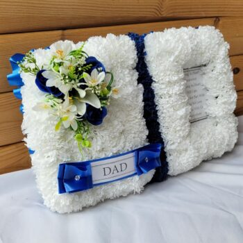 Pillow silk funeral tribute in royal blue